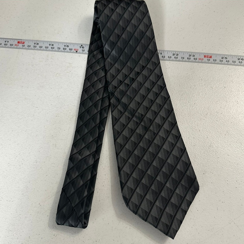 Burma Bibas Mens Silk Tie Necktie Black Gray Geometric Diamond Pattern USA Made